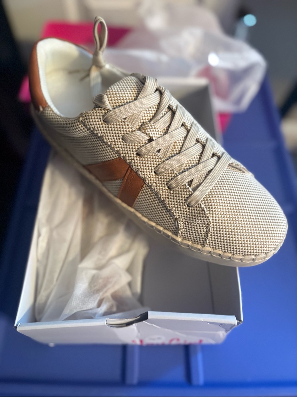 Corkys Beige Knit Sneaker with Brown Accent